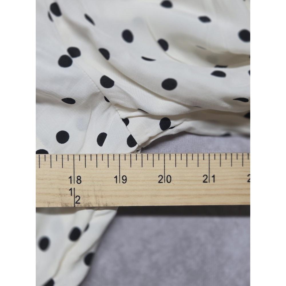 A New Day Women's Medium Dress Ivory Black Short Sleeve Mini Wrap Polka Dots - Picture 9 of 10